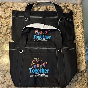 Black Kids Tote Bag with Embroidered Design